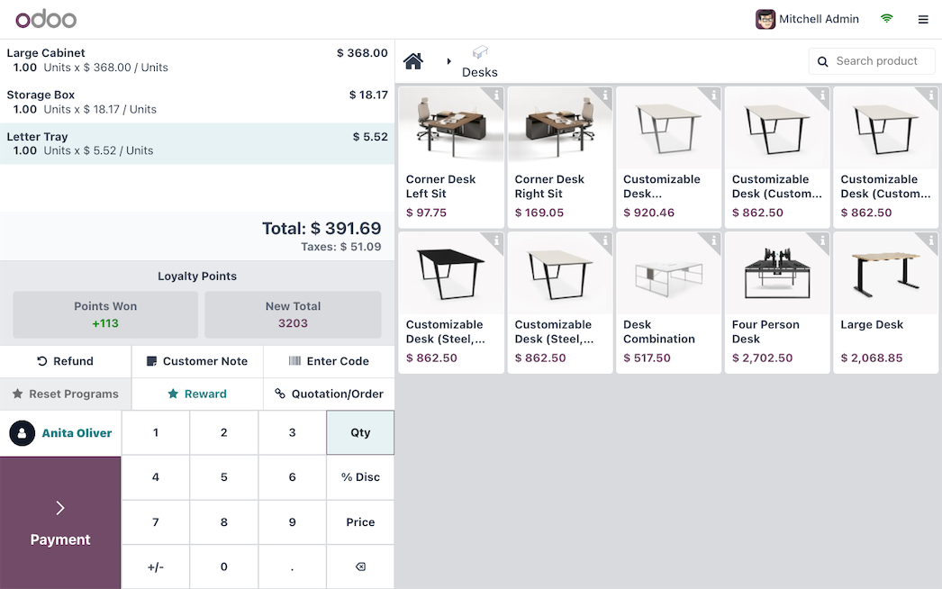 Tampilan aplikasi Point of Sale (POS) di Odoo